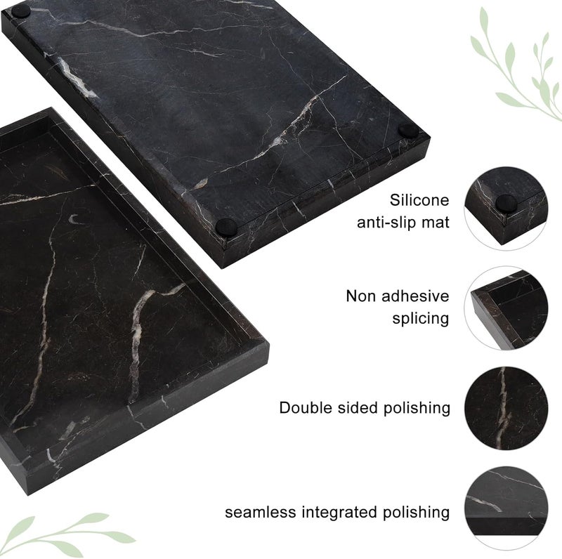 MULWR Brown Marble Tray,Pure Natural Vanity Tray,Marble Tray for Kitchen Counter Non-Ceramic/Non-Resin,Stone Trays 12 x 8 inch - Image 4